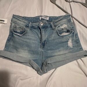 Wax Jean Women's Ripped Denim Shorts - Light Blue